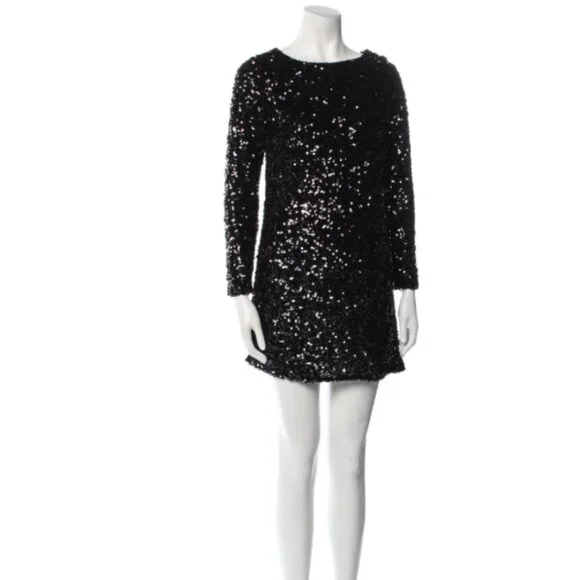 princess polly baby blue dress Vici Sequin Long Sleeve Mini Dress - Black main image 0